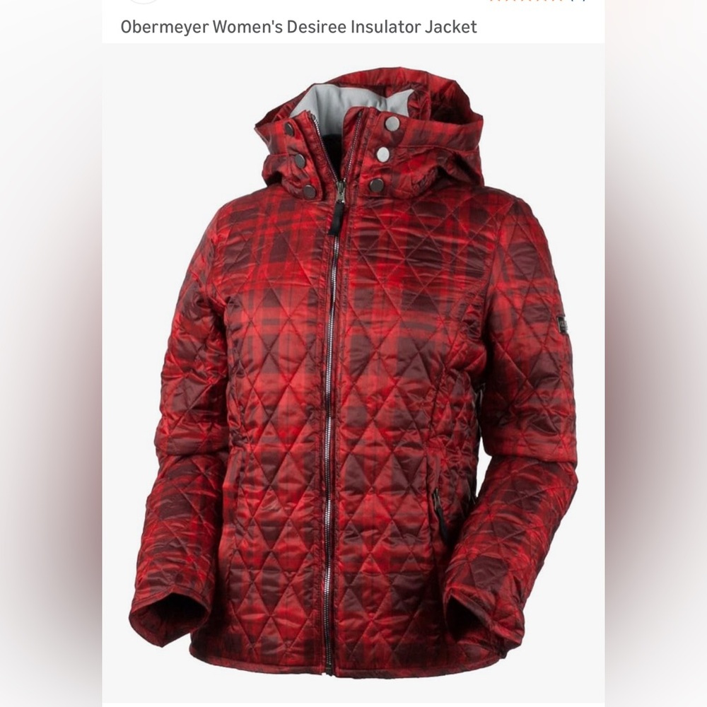 OBERMEYER Desiree Insulator red & Blk Exotic Plaid Hooded Puffer Jacket